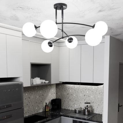 Lámpara colgante PREGOS 6xE14/10W/230V negro/blanco