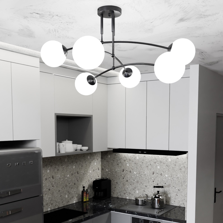 Lámpara colgante PREGOS 6xE14/10W/230V negro/blanco
