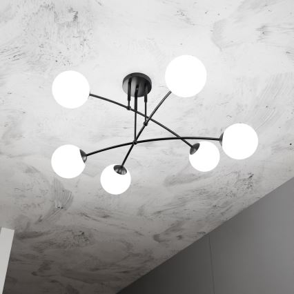 Lámpara colgante PREGOS 6xE14/10W/230V negro/blanco