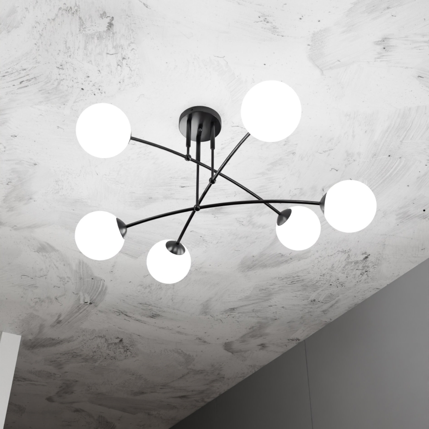 Lámpara colgante PREGOS 6xE14/10W/230V negro/blanco