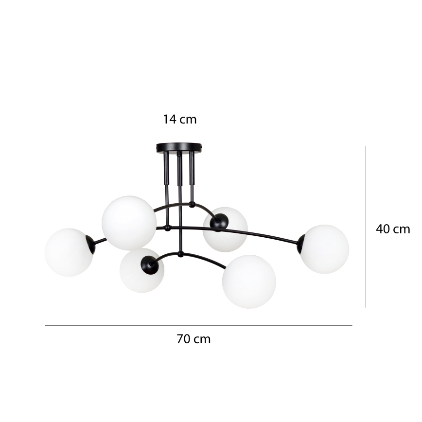 Lámpara colgante PREGOS 6xE14/10W/230V negro/blanco