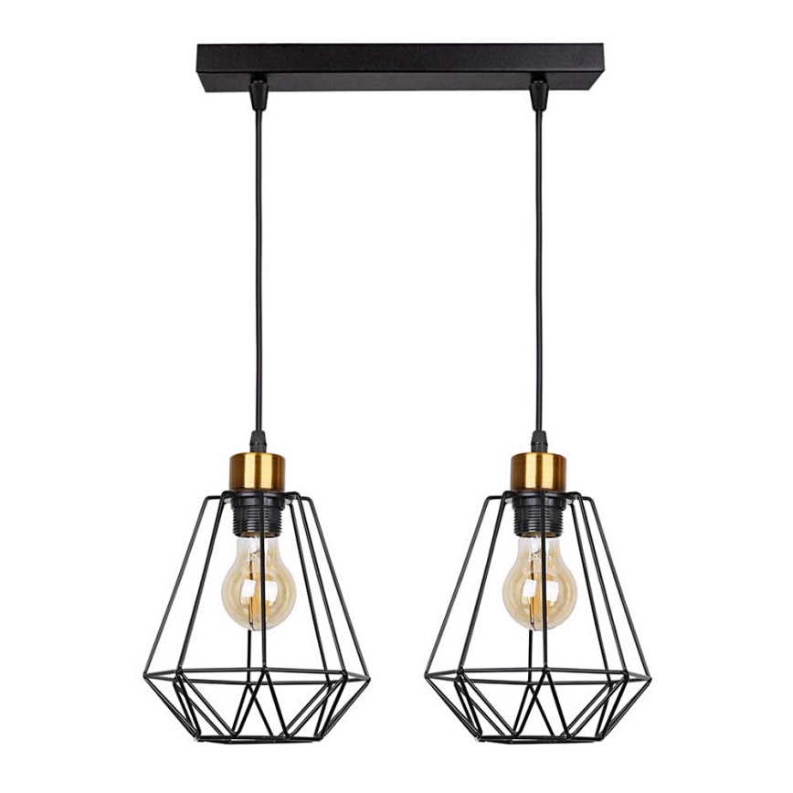 Lámpara colgante PRIMO 2xE27/60W/230V negro/dorado