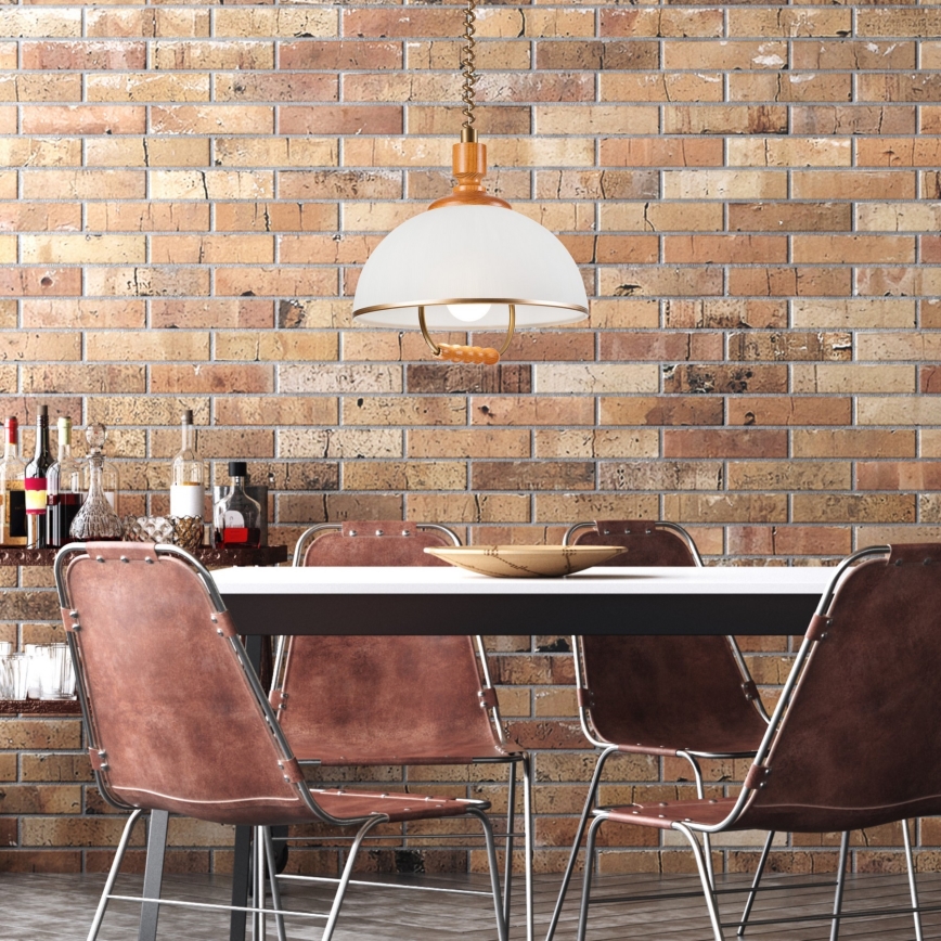 Lámpara colgante extensible RAMONA 1xE27/60W/230V beige/marrón/pino