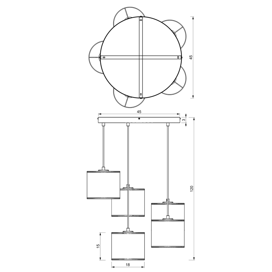 Lámpara colgante de cable RATTAN 5xE27/60W/230V ratán