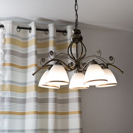 Lámpara colgante RETRO II con cadena 5xE27/60W/230V, pátina negra