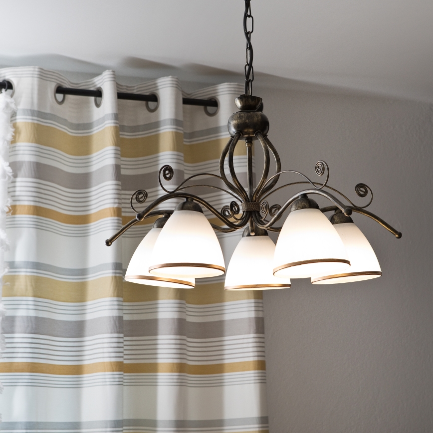 Lámpara colgante RETRO II con cadena 5xE27/60W/230V, pátina negra