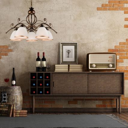 Lámpara colgante RETRO II con cadena 5xE27/60W/230V, pátina negra