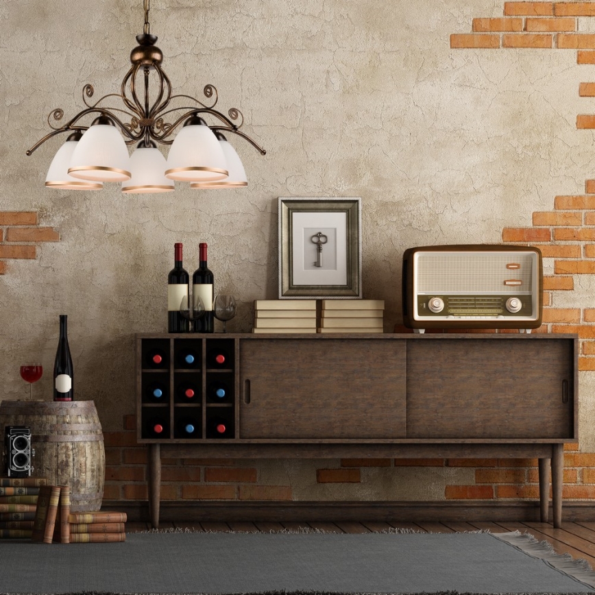 Lámpara colgante RETRO II con cadena 5xE27/60W/230V, pátina negra