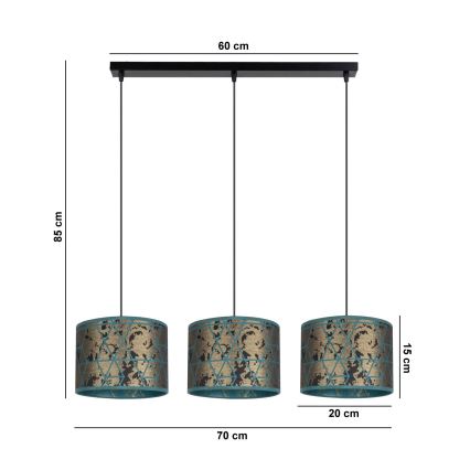 Lámpara colgante REZO 3xE27/60W/230V dorado/turquesa