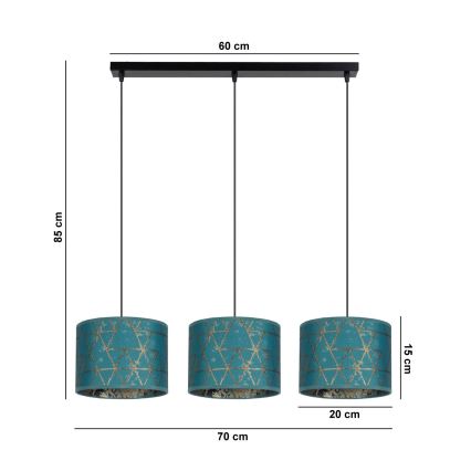 Lámpara colgante REZO 3xE27/60W/230V turquesa