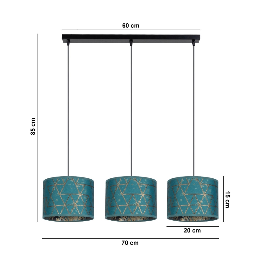 Lámpara colgante REZO 3xE27/60W/230V turquesa