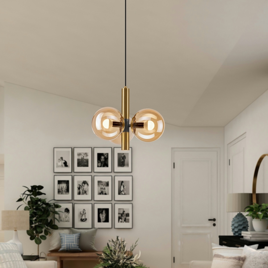 Lámpara colgante ROLLO 3xE14/5W/230V dorado/ahumado beige