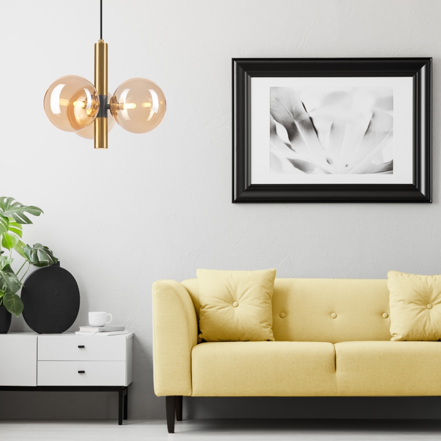 Lámpara colgante ROLLO 3xG9/5W/230V dorado/beige ahumado
