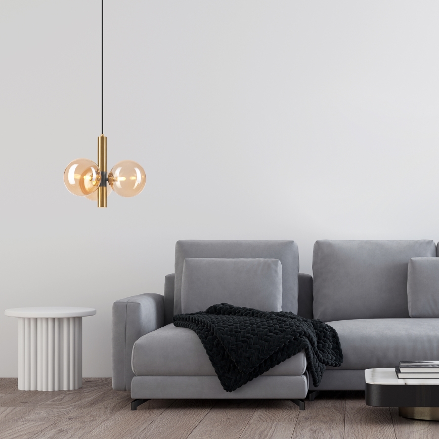 Lámpara colgante ROLLO 3xG9/5W/230V dorado/beige ahumado