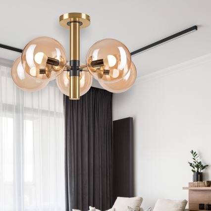 Lámpara colgante ROLLO 5xE14/5W/230V dorado/ahumado beige