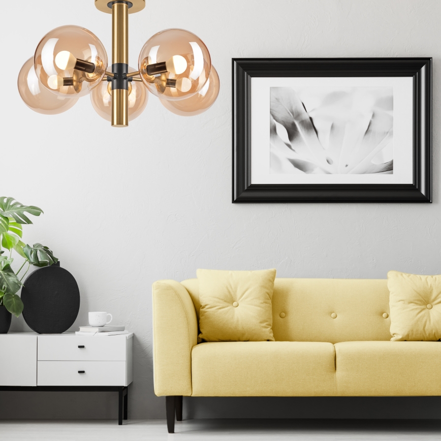 Lámpara colgante ROLLO 5xE14/5W/230V dorado/ahumado beige