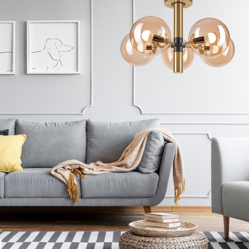 Lámpara colgante ROLLO 5xE14/5W/230V dorado/ahumado beige