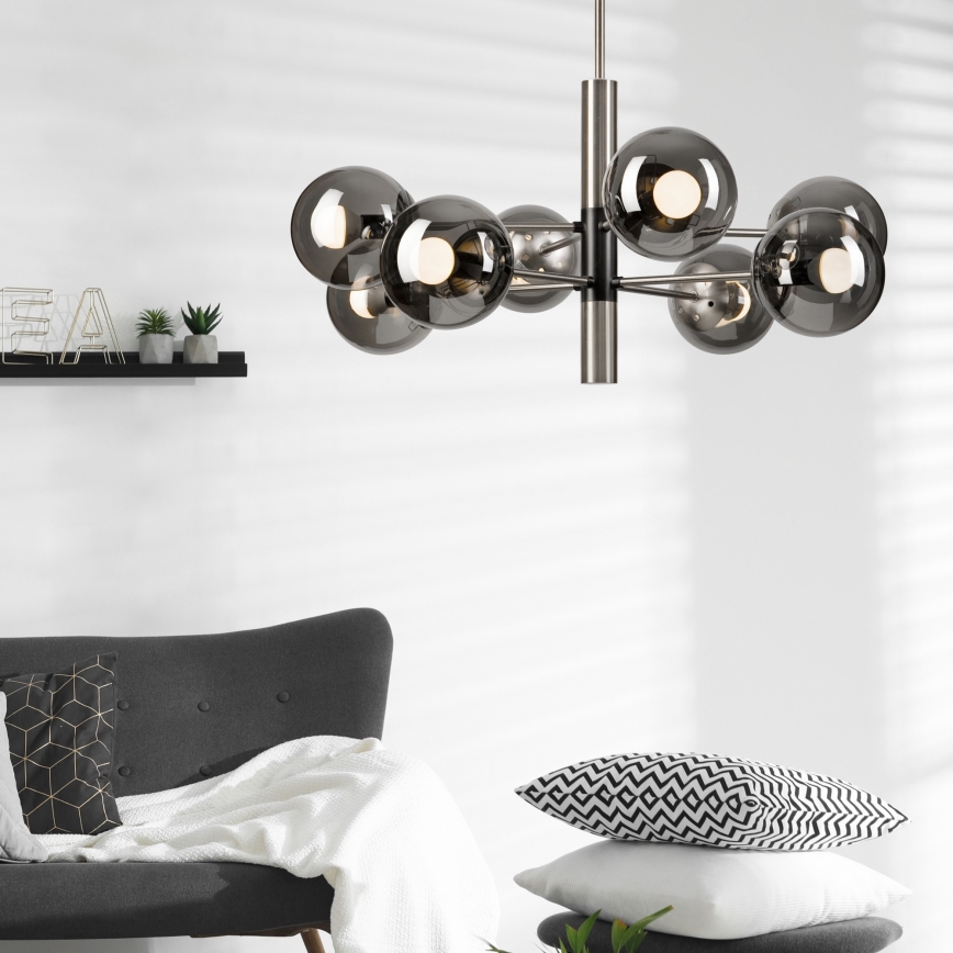 Lámpara colgante ROLLO 8xE14/5W/230V cromo mate/ahumado