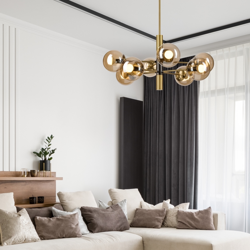 Lámpara colgante ROLLO 8xE14/5W/230V dorado/beige ahumado