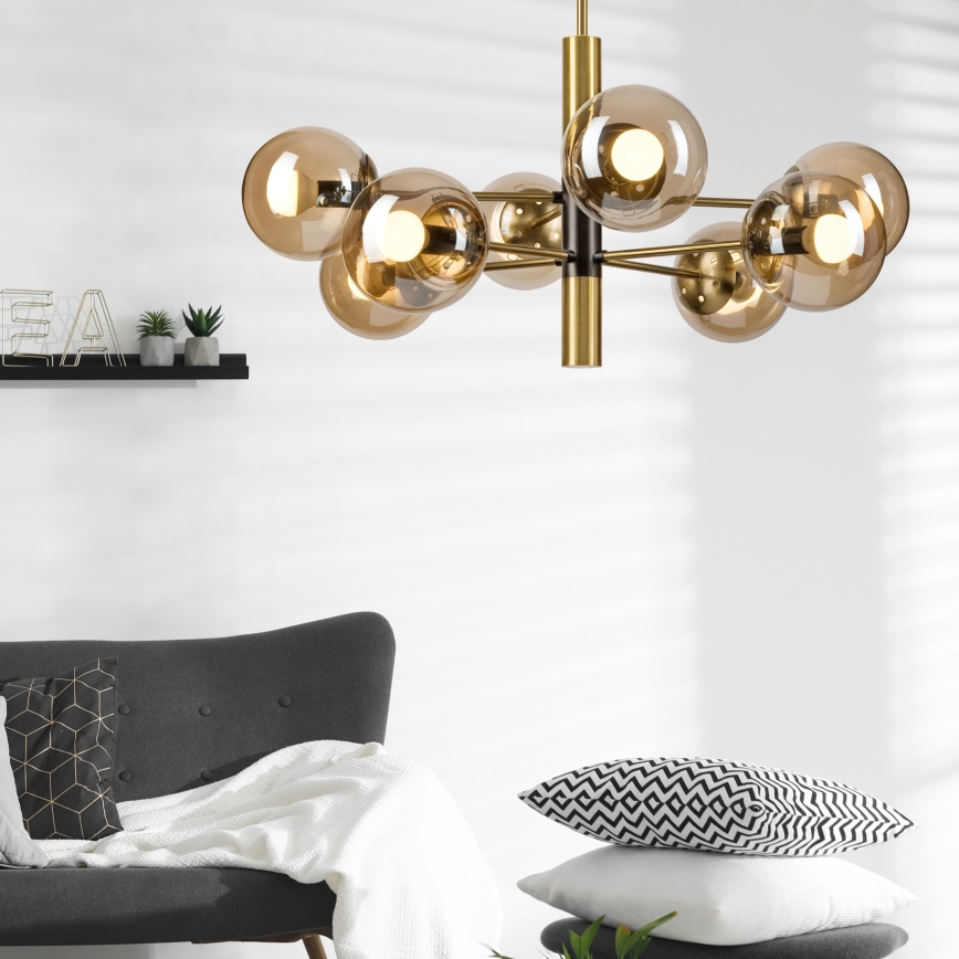 Lámpara colgante ROLLO 8xE14/5W/230V dorado/beige ahumado