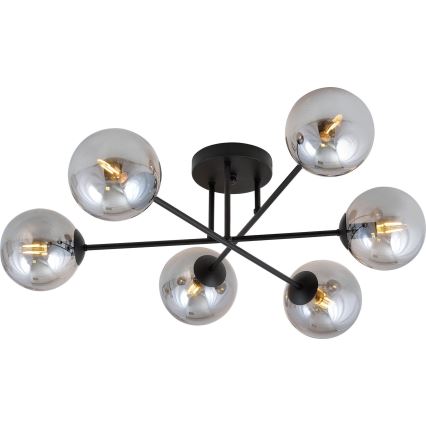 Lámpara colgante ROMA 6xE14/10W/230V negro/ahumado