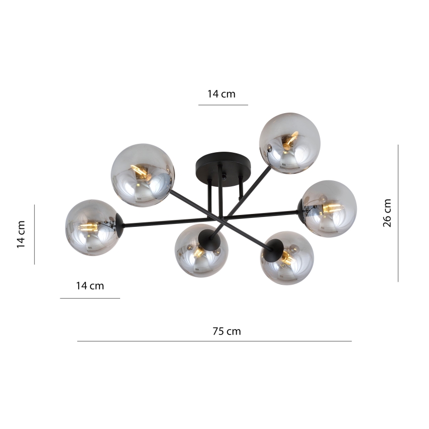 Lámpara colgante ROMA 6xE14/10W/230V negro/ahumado