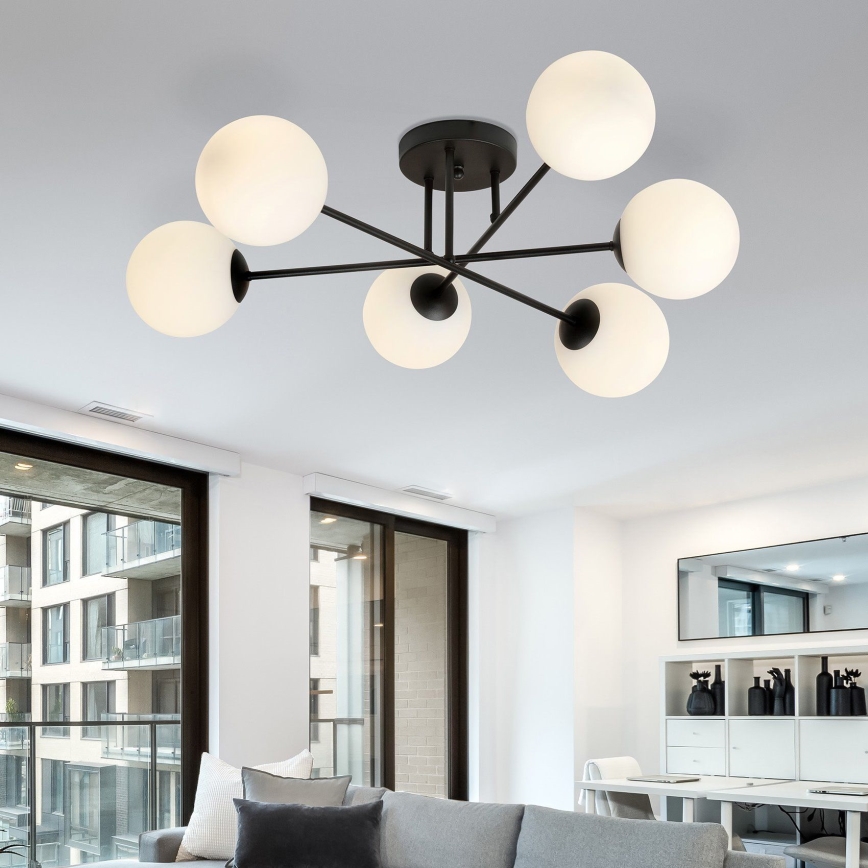 Lámpara colgante ROMA 6xE14/10W/230V negro/blanco