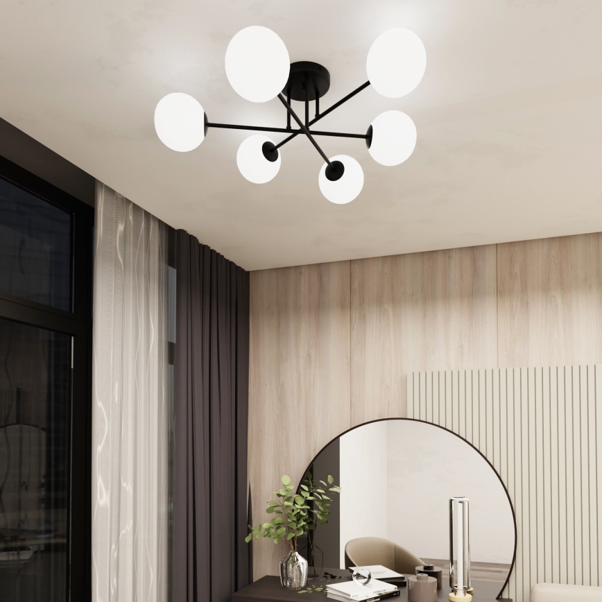 Lámpara colgante ROMA 6xE14/10W/230V negro/blanco