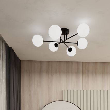 Lámpara colgante ROMA 6xE14/10W/230V negro/blanco