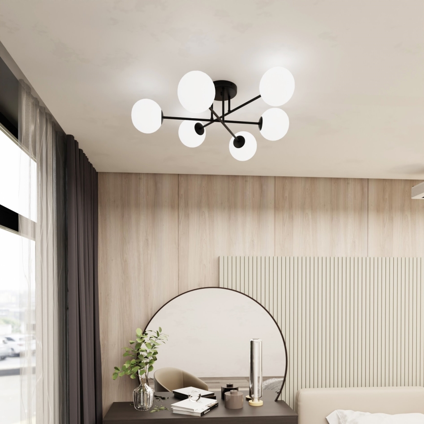 Lámpara colgante ROMA 6xE14/10W/230V negro/blanco