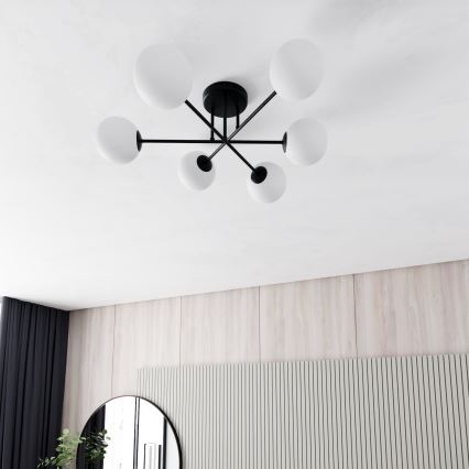 Lámpara colgante ROMA 6xE14/10W/230V negro/blanco