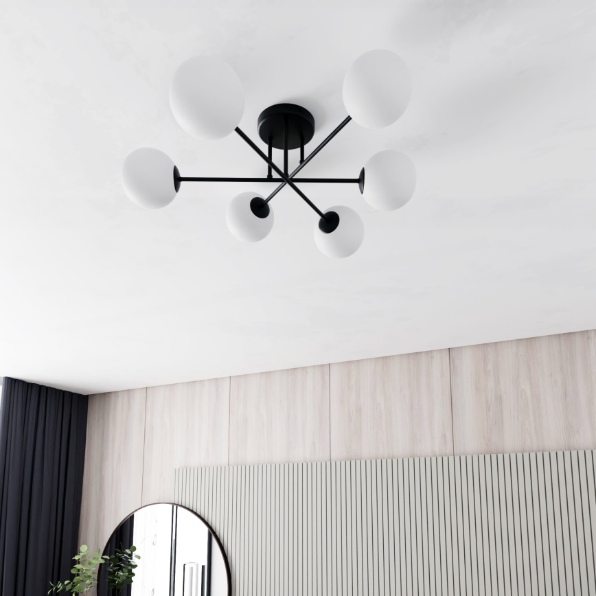 Lámpara colgante ROMA 6xE14/10W/230V negro/blanco