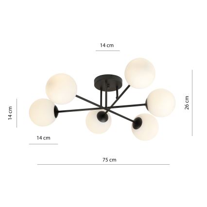 Lámpara colgante ROMA 6xE14/10W/230V negro/blanco