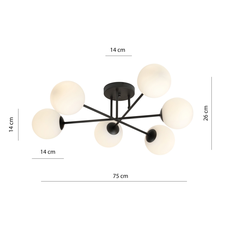 Lámpara colgante ROMA 6xE14/10W/230V negro/blanco