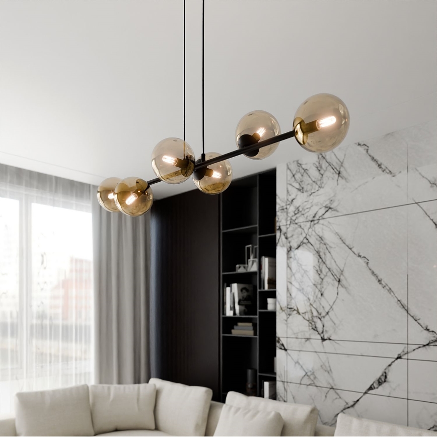 Lámpara colgante ROSSI 6xE14/10W/230V negro/beige