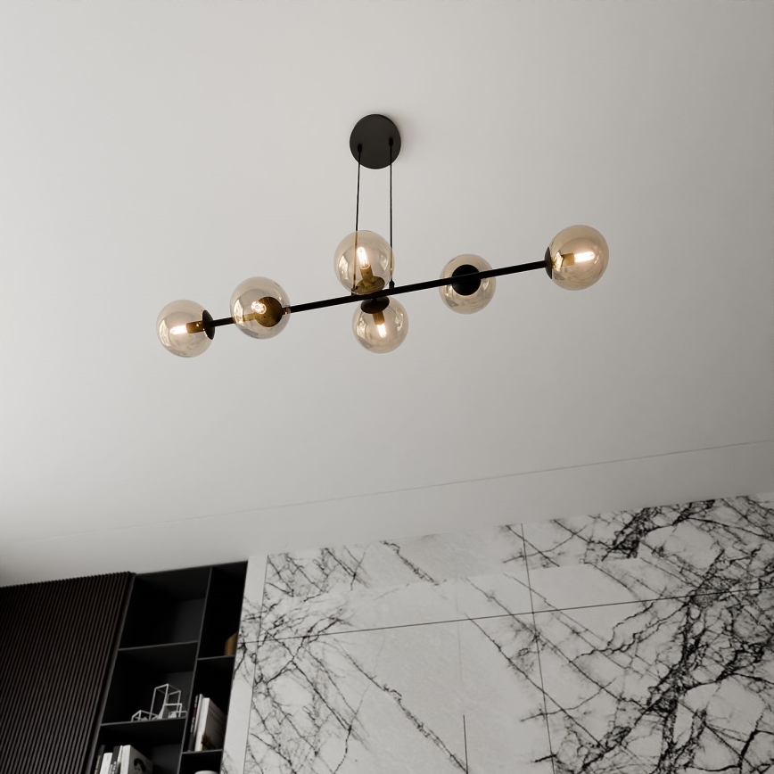 Lámpara colgante ROSSI 6xE14/10W/230V negro/beige