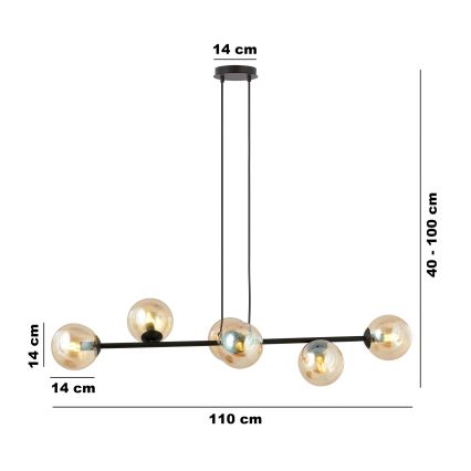 Lámpara colgante ROSSI 6xE14/10W/230V negro/beige
