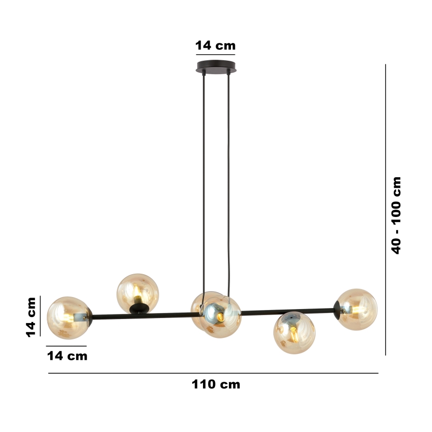 Lámpara colgante ROSSI 6xE14/10W/230V negro/beige