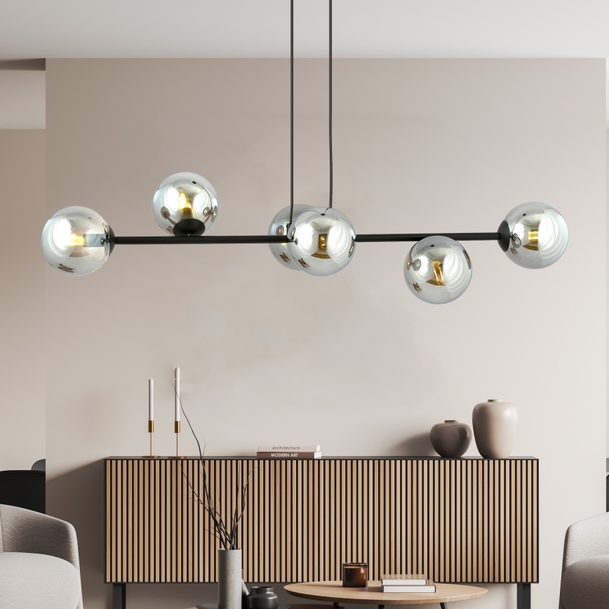 Lámpara colgante ROSSI 6xE14/10W/230V negro/gris