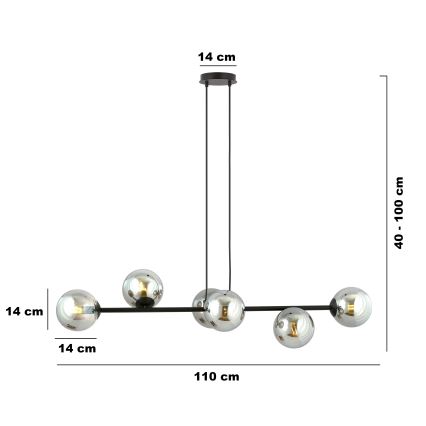 Lámpara colgante ROSSI 6xE14/10W/230V negro/gris