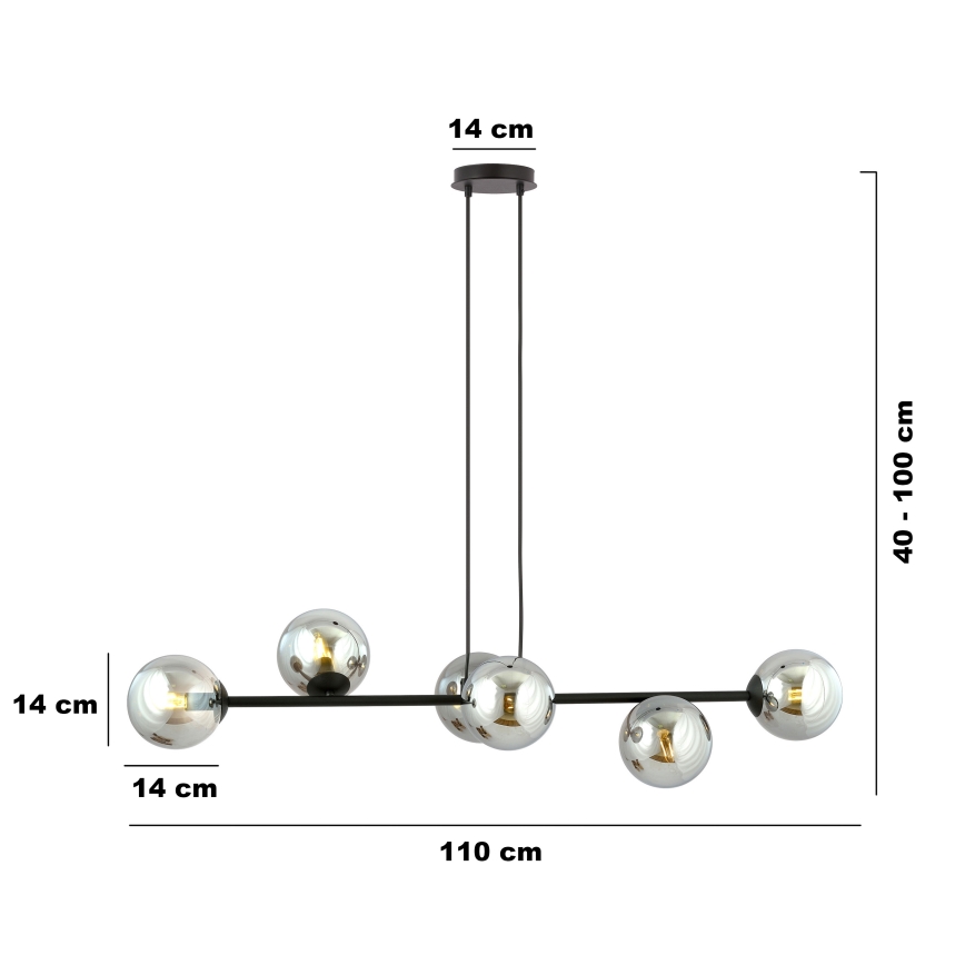 Lámpara colgante ROSSI 6xE14/10W/230V negro/gris