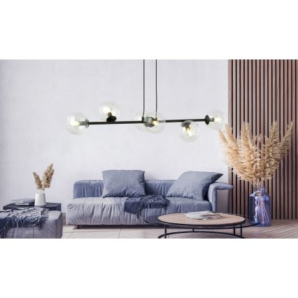 Lámpara colgante ROSSI 6xE14/10W/230V negro/transparente
