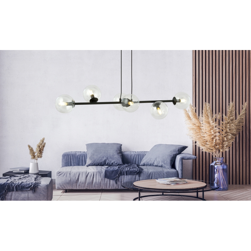 Lámpara colgante ROSSI 6xE14/10W/230V negro/transparente