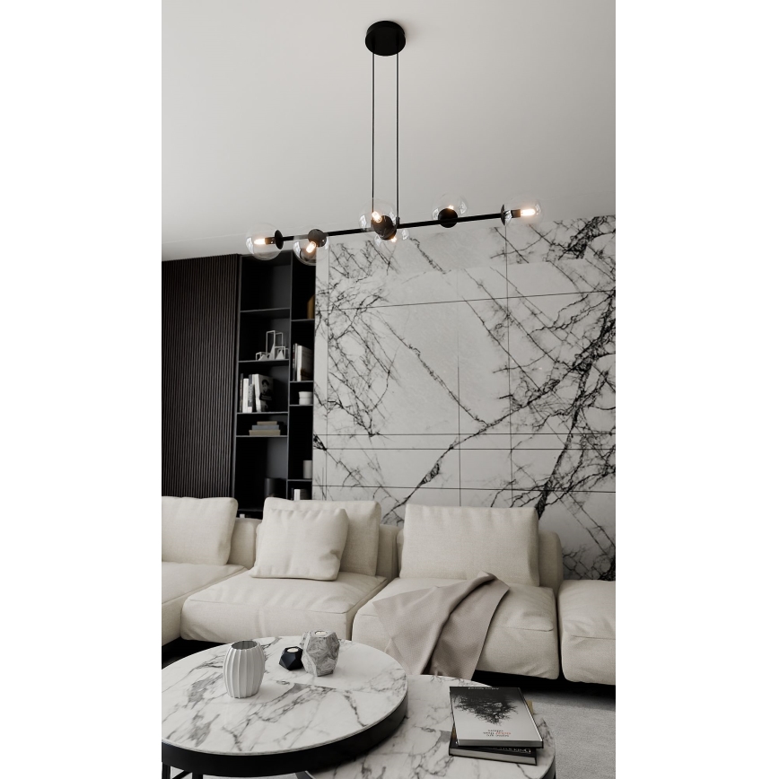 Lámpara colgante ROSSI 6xE14/10W/230V negro/transparente