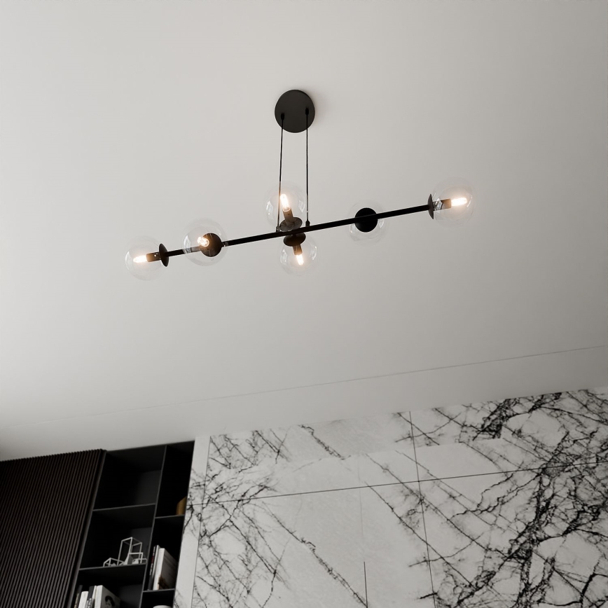 Lámpara colgante ROSSI 6xE14/10W/230V negro/transparente
