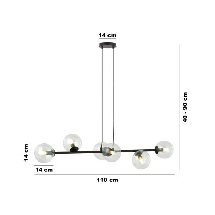 Lámpara colgante ROSSI 6xE14/10W/230V negro/transparente