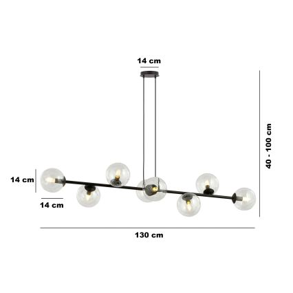 Lámpara colgante ROSSI 8xE14/10W/230V negro/transparente