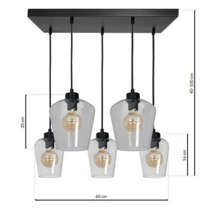 Lámpara Colgante SANTIAGO 5xE27/60W/230V transparente