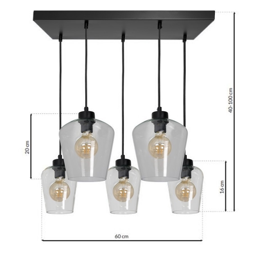 Lámpara Colgante SANTIAGO 5xE27/60W/230V transparente