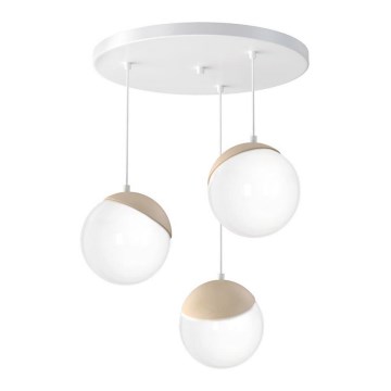 Lámpara colgante SFERA WOOD 3xE14/40W/230V blanca